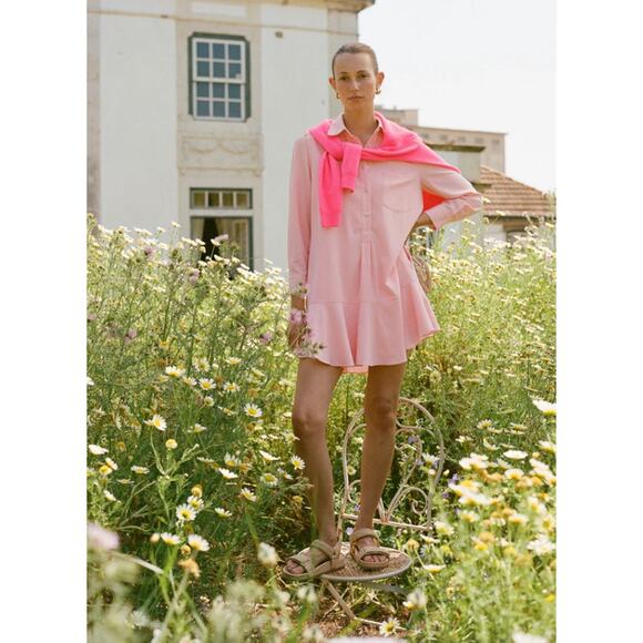 Tuckernuck Dress Extra Small Crepe Callahan Shirt Dress Mini Bermuda Powder Pink - Picture 1 of 12